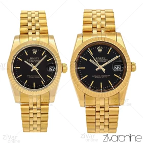 ست ساعت رولکس دیت جاست طلایی مشکی ایندکس خطی 106744