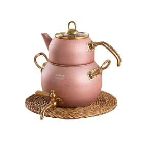 قوری کتری گرانیتی شیردار تپل رنگ رزگلد