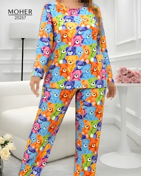 ست بلوز و شلوار راحتی سایز بزرگ طرح خرس رنگی