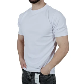 تیشرت آستین کوتاه ساده مردانه سفید طرح بیسکویتی