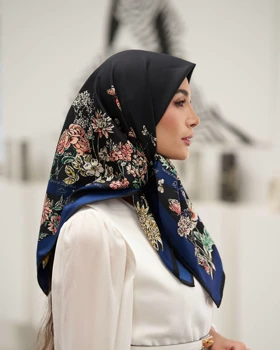 روسری ابریشم توییل (قواره 100) 30290 (مشکی)