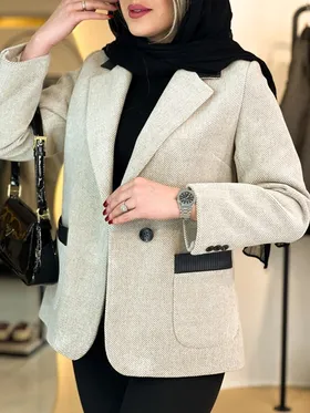 کت فوتر یقه چرم کرم 120210