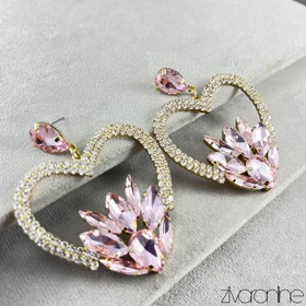 گوشواره مجلسی مدل قلب نگین صورتی 20352