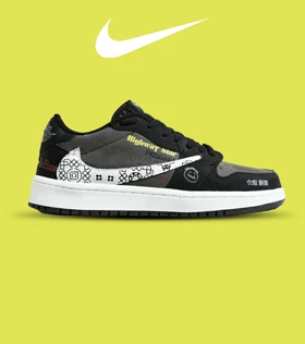 کفش کتانی مردانه و زنانه مشکی طوسی سفید NIKE travis scott مدل 6635