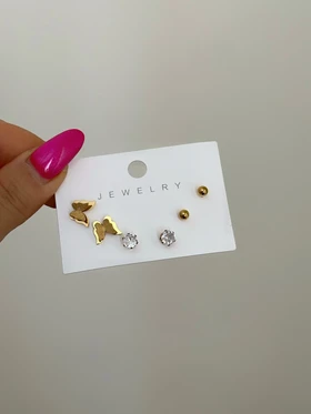 گوشواره استیل پک 6 عددی پروانه طلائی