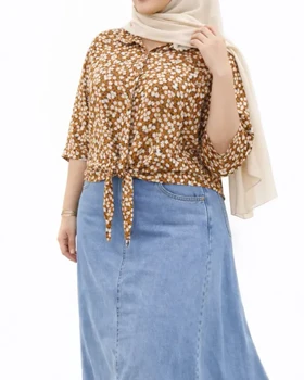 شومیز گره‌ای پفکی دخترانه 7378 (قهوه ای)