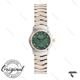 ساعت کرست زنانه 6342-4 صفحه سبز بند دورنگ رزگلد Crest-11177-L