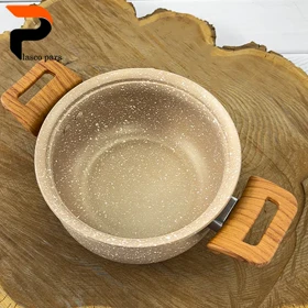 قابلمه 16 دسته چوبی گرانیتی نسکافه ای کرم هاناتک