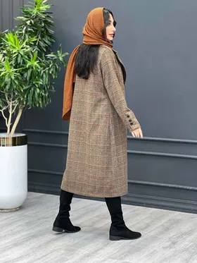 پالتو بلند چهارخونه شش دکمه