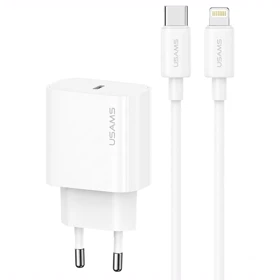 شارژر دیواری 20 وات یوسامز usams مدل CC226 + SJ712 با کابل تایپ سی به لایتنینگ