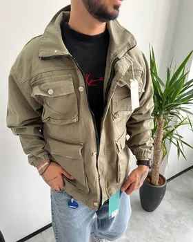 کت کتان مردانه چهار جیب ساده سبز پسته ای MECHANIC