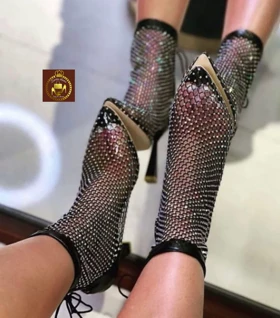 کفش مجلسی توری نگینی زنانه جلوبسته