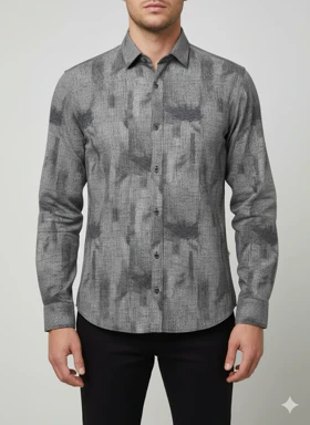 پیراهن مردانه آستین بلند کنفی طرحدار طوسی تیره کد 1004