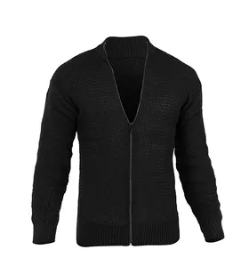 ژاکت بافت مردانه زیپ‌دار یقه ایستاده مشکی فری سایز ساده Lima