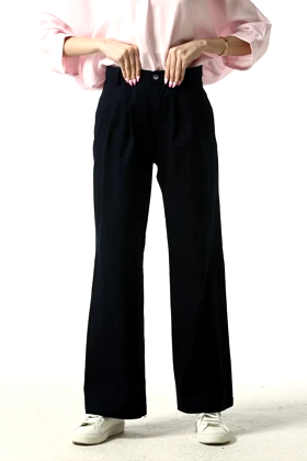 شلوار کتان پیلی دار نیم بگ زنانه