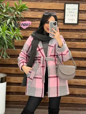 پالتو چهارخونه کمردار