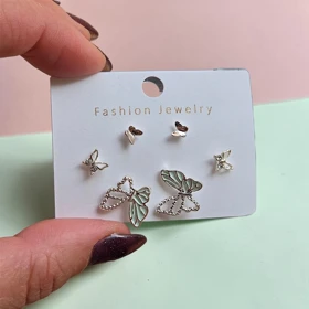 گوشواره 3 جفتی مدل پروانه کد butterfly02