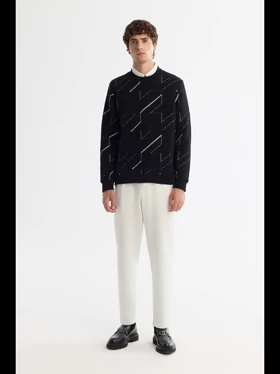 سویشرت یقه گرد طرح دار پارچه بیسکویتی / برند آووا ترکیه AVVA