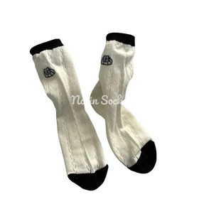 جوراب نیم ساق توری سفید مشکی طرحدار