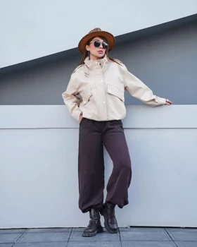 کاپشن کراپی چرم دخترانه