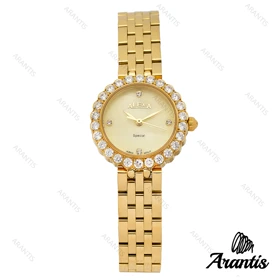 ساعت الکسا 2002z زنانه طلایی دور نگین صفحه سفید w-10131