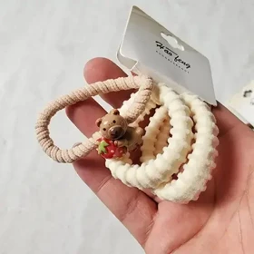 کش مو دخترانه پشمی با عروسک خرسی فانتزی – ست 3 تایی