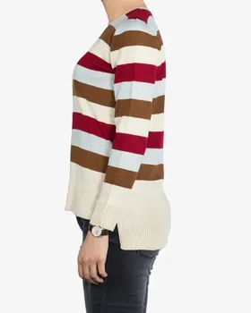 بلوز بافت زنانه راه راه یقه گرد