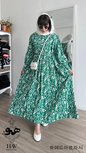 مانتو پیراهنی سبز گل‌گلی