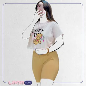 ست کراپ و شرتک پنبه سوپر لاکرا با طرح تدی