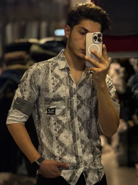 پیراهن کنفی مردانه طوسی/ طراحی کلاسیک استایل اربن