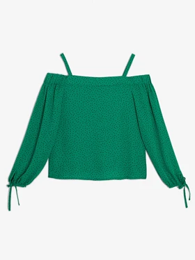 بلوز زنانه کرپ ژرژت طرح دار سرشانه خالی کژوال دلوان