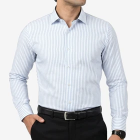 پیراهن مردانه راه راه 041190 یقه خرجکار دار پلاتین