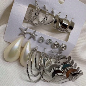 پک 9 عددی گوشواره استیل مدل «ورایتی» (Variety Pack) | شامل حلقه‌ای، مرواریدی و طرح دریایی