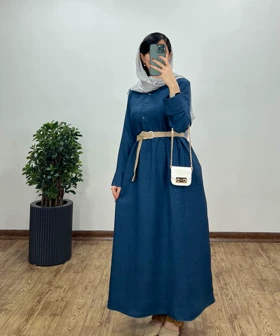 پیراهن مانتویی بلند آتری به همراه کمربند