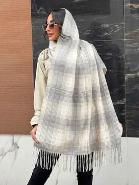 شال موهر چهارخونه لمه دار