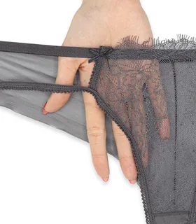 ست شورت و سوتین توری فنردار Barone بارون گلدوزی کد 345 مدل 069 دودی