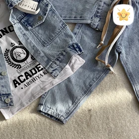 3 تکه کت شلوار جین (دختر و پسر) اسپرت جنس عالی 2تا 9 سال