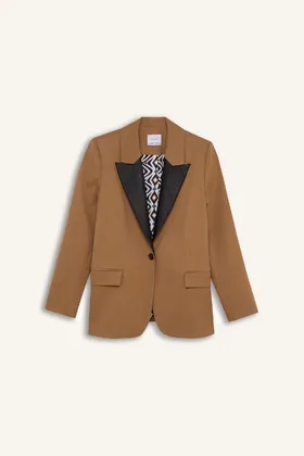 Sorbe x DeFacto Oversize Fit ژاکت پهن با یقه چرم مصنوعی با دکمه دقیق بسته شدن کت کت D9 D9887AX24AU