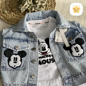 3 تکه کت شلوار جین دخترانه مدل میکی موس 2تا 9 سال کیفیت بی نظیر