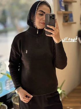 بولیز بافت نیم زیپ پولو_8141 (قهوه ای تیره)