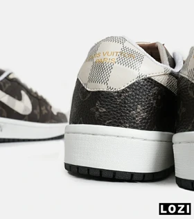 کفش کتانی مردانه و زنانه قهوه ای کرم NIKE jordan 1 x LOUIS VUITTON