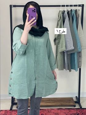 پیراهن دکمه دار یقه مردانه لینن نخ