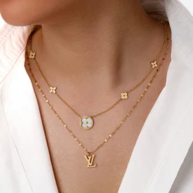 گردنبند ونکلیف استیل چند لاین لویی ویتون طلایی