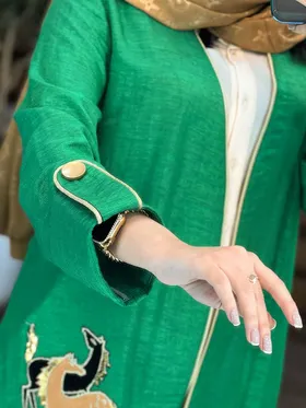 مانتو کتان کریستالی تیکه دوزی