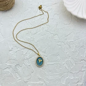 گردنبند زنانه طرح گل و مروارید با میناکاری شیک