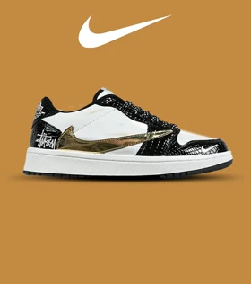 کفش کتانی مردانه و زنانه مشکی سفید طلایی NIKE travis scott مدل 7483