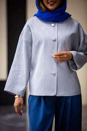 مانتو کتان لمه خطی 4 دکمه