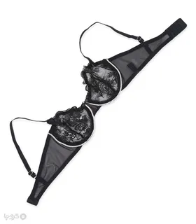 ست شورت و سوتین توری فنردار نوشه پوش کد 860 گلدوزی نگین‌دار طرح 01