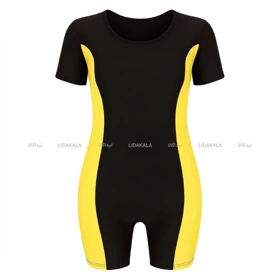 مایو اسلامی آستین دار رنگ زرد طرح نوشته speedo برند سلین