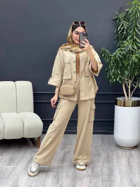 ست مانتو و شلوار کارگو برش‌دار